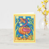 HALLOEEN PINK FLAMINGO BLACK CAT IN PUMPKIN Blank Kaart (Gele Bloem)