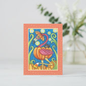 HALLOEEN PINK FLAMINGO & BLACK CAT IN PUMPKIN FEESTDAGENKAART (Staand voorkant)