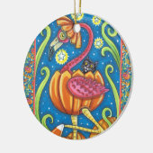 HALLOEEN PINK FLAMINGO & BLACK CAT IN PUMPKIN KERAMISCH ORNAMENT (Links)