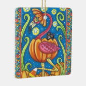 HALLOEEN PINK FLAMINGO & BLACK CAT IN PUMPKIN KERAMISCH ORNAMENT (Rechts)