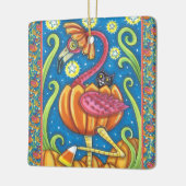 HALLOEEN PINK FLAMINGO & BLACK CAT IN PUMPKIN KERAMISCH ORNAMENT (Links)