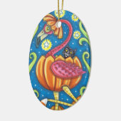 HALLOEEN PINK FLAMINGO & BLACK CAT IN PUMPKIN KERAMISCH ORNAMENT (Links)