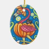 HALLOEEN PINK FLAMINGO & BLACK CAT IN PUMPKIN KERAMISCH ORNAMENT (Voorkant)