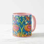 HALLOEEN PINK FLAMINGO & BLACK CAT IN PUMPKIN MOK (Voorkant rechts)