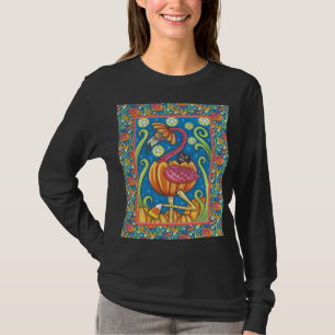 HALLOEEN PINK FLAMINGO & BLACK CAT IN PUMPKIN T-SHIRT