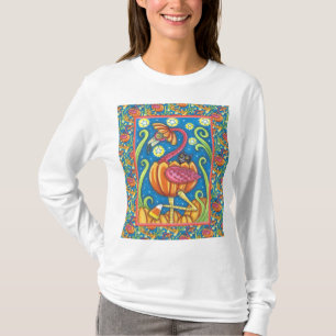 HALLOEEN PINK FLAMINGO & BLACK CAT IN PUMPKIN T-SHIRT