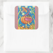 HALLOEEN PINK FLAMINGO & BLACK CAT IN PUMPKIN VIERKANTE STICKER (Tas)