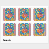 HALLOEEN PINK FLAMINGO & BLACK CAT IN PUMPKIN VIERKANTE STICKER (Vel)