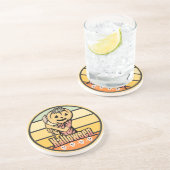  HALLOEEN PUMPKIN MET AX EN SKULL ZANDSTEEN ONDERZETTER (Zijkant)