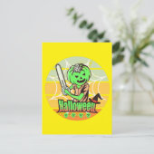 HALLOEEN PUMPKIN MET CHAINSAW EN SKULL BRIEFKAART (Staand voorkant)