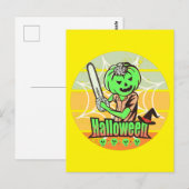 HALLOEEN PUMPKIN MET CHAINSAW EN SKULL BRIEFKAART (Voorkant / Achterkant)