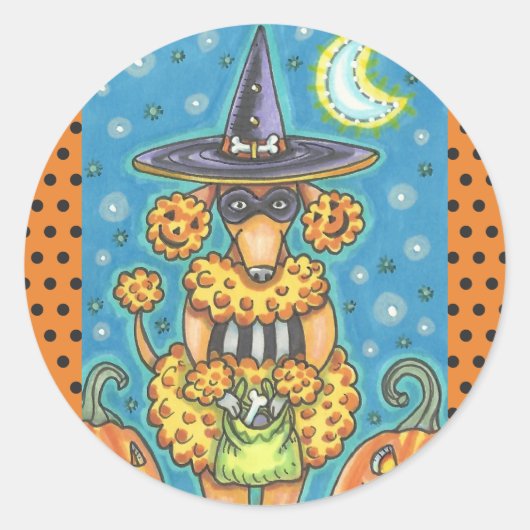 HALLOEEN PUMPKIN POODLE STICKERS BLAD-ronde (Voorkant)