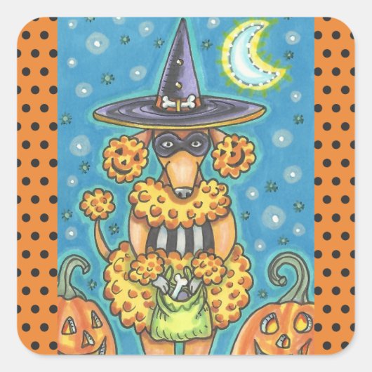HALLOEEN PUMPKIN POODLE STICKERS SHEET Square (Voorkant)
