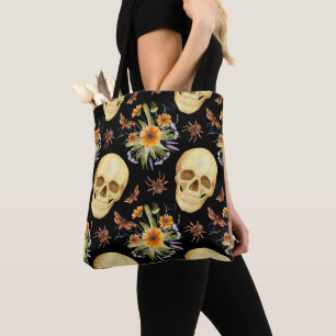 HALLOEEN SKULLS-STROOMSPIDERS ZWARTE WIT TOTE BAG