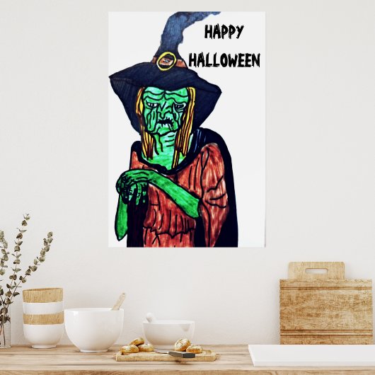 HALLOEEN UGLY OUD WITCH poster (Keuken)