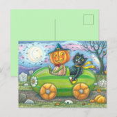 HALLOEEN-WEGTRIP, JACK EN ZWARTE CAT-VRIENDEN FEESTDAGENKAART (Voorkant / Achterkant)