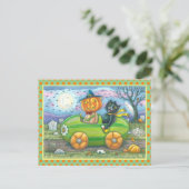 HALLOEEN-WEGTRIP, JACK EN ZWARTE CAT-VRIENDEN FEESTDAGENKAART (Staand voorkant)