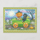 HALLOEEN-WEGTRIP, JACK EN ZWARTE CAT-VRIENDEN FEESTDAGENKAART (Voorkant)