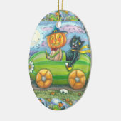 HALLOEEN-WEGTRIP, JACK EN ZWARTE CAT-VRIENDEN KERAMISCH ORNAMENT (Links)