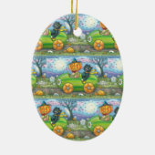 HALLOEEN-WEGTRIP, JACK EN ZWARTE CAT-VRIENDEN KERAMISCH ORNAMENT (Achterkant)
