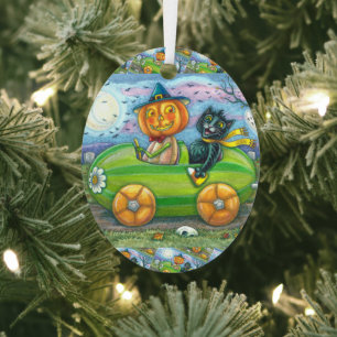 HALLOEEN-WEGTRIP, JACK EN ZWARTE CAT-VRIENDEN METALEN ORNAMENT