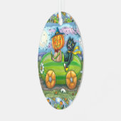 HALLOEEN-WEGTRIP, JACK EN ZWARTE CAT-VRIENDEN METALEN ORNAMENT (Voorkant links)