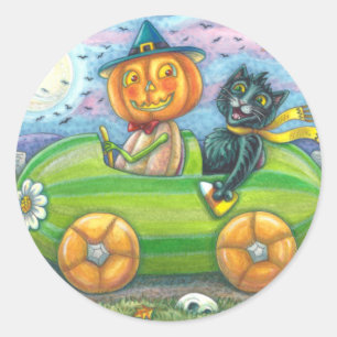 HALLOEEN-WEGTRIP, JACK EN ZWARTE CAT-VRIENDEN RONDE STICKER