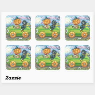 HALLOEEN-WEGTRIP, JACK EN ZWARTE CAT-VRIENDEN VIERKANTE STICKER