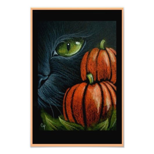 HALLOEEN ZWARTE CAT MET PIMPKINS 4 X 6-INCH AFDRUK (Voorkant)