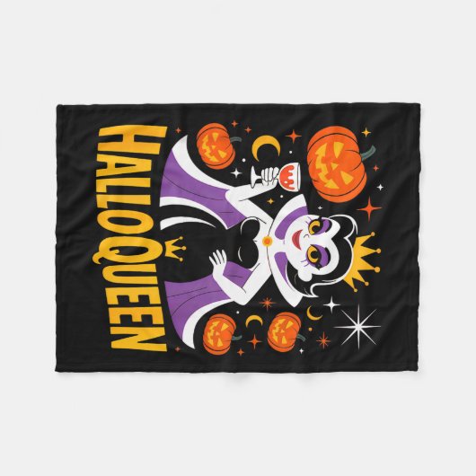 Halloqueen Retro Vamre Queen Halloween Pumpkins Ba Fleece Deken (Voorkant (Horizontaal))