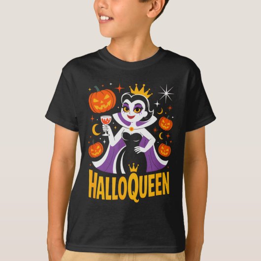 Halloqueen Retro Vamre Queen Halloween Pumpkins Ba T-shirt (Voorkant)