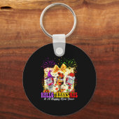 Hallothanksmas And A Happy New Year Wine Gles Fire Sleutelhanger (Voorkant)