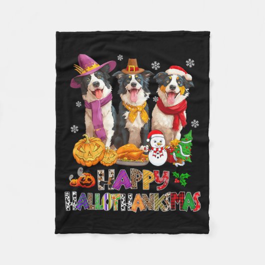 Hallothanksmas Border Collie Hond Halloween Fleece Deken (Voorkant)