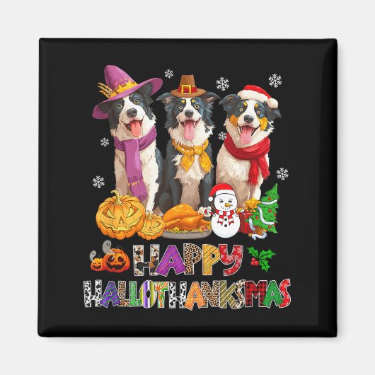 Hallothanksmas Border Collie hond Halloween Magneet (Voorkant)