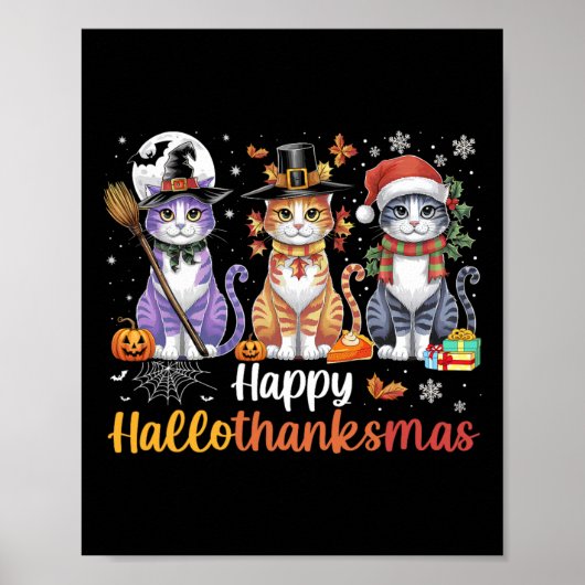 Hallothanksmas Cats Halloween Thanksgiving Christm Poster (Voorkant)
