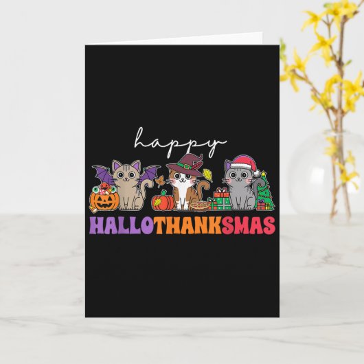 Hallothanksmas Cats _ Uni-adults, Uni-kids, Black, Kaart (Gele Bloem)