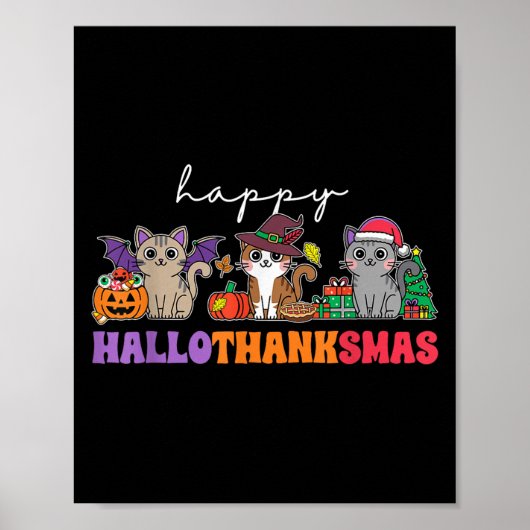 Hallothanksmas Cats _ Uni-adults, Uni-kids, Black, Poster (Voorkant)
