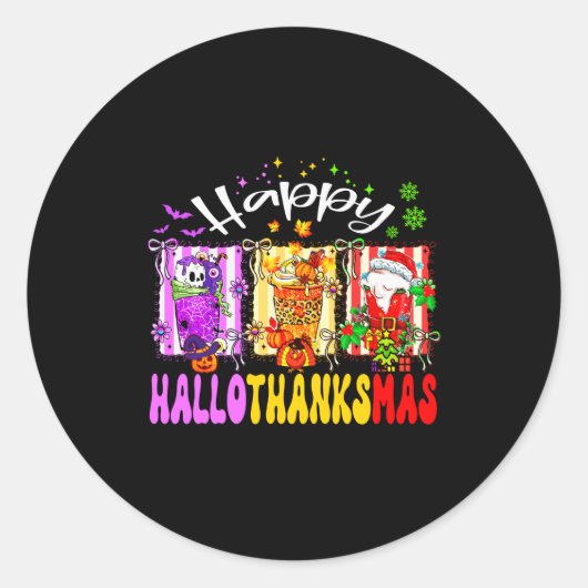Hallothanksmas Coffee Latte Halloween Thanksgiving Ronde Sticker (Voorkant)