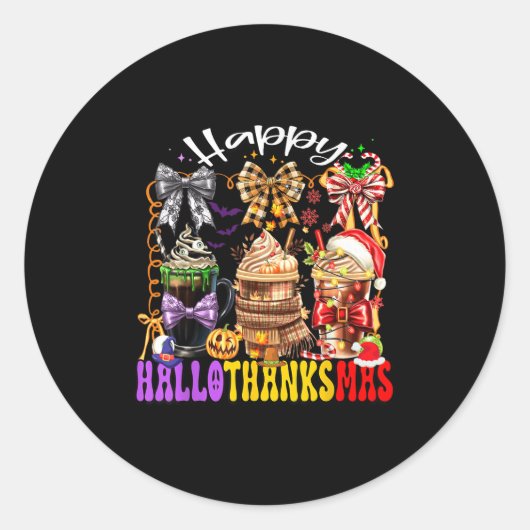 Hallothanksmas Coffee Latte Halloween Thanksgiving Ronde Sticker (Voorkant)
