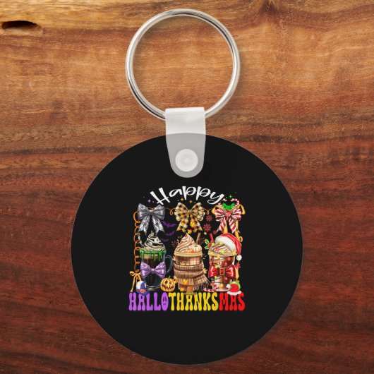 Hallothanksmas Coffee Latte Halloween Thanksgiving Sleutelhanger (Voorkant)