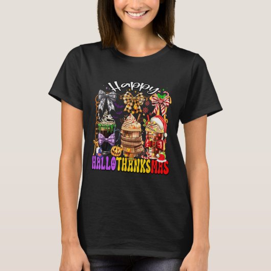 Hallothanksmas Coffee Latte Halloween Thanksgiving T-shirt (Voorkant)