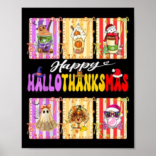 Hallothanksmas Cute Turkey Santa Halloween Thanksg Poster (Voorkant)