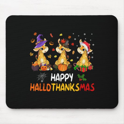 Hallothanksmas Giraffe Halloween Thanksgiving Chri Muismat (Voorkant)