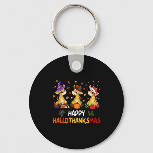 Hallothanksmas Giraffe Halloween Thanksgiving Chri Sleutelhanger (Voorkant)