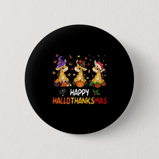 Hallothanksmas Giraffe Halloween Thanksgiving Kers Ronde Button 5,7 Cm (Voorkant)