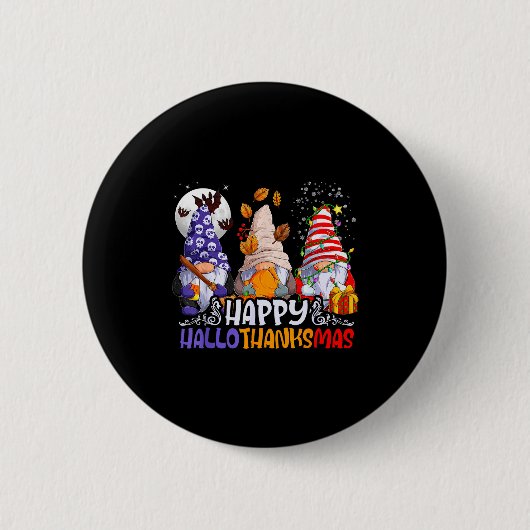 Hallothanksmas Gnomes Halloween Thanksgiving Chris Ronde Button 5,7 Cm (Voorkant)