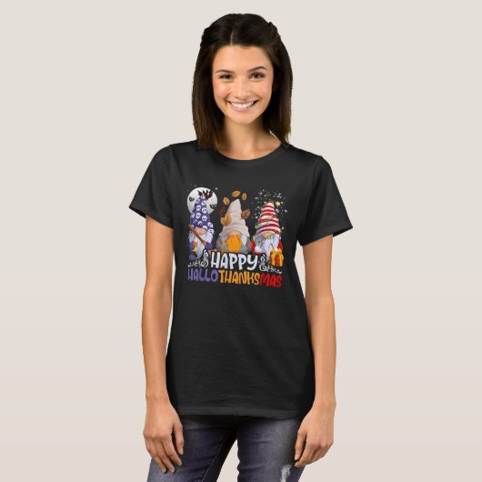 HalloThanksMas Gnomes Halloween Thanksgiving Chris T-shirt (Voorkant volledig)