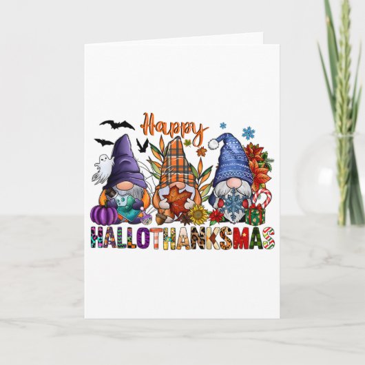 Hallothanksmas Gnomes Halloween Thanksgiving Merry Kaart (Voorkant)
