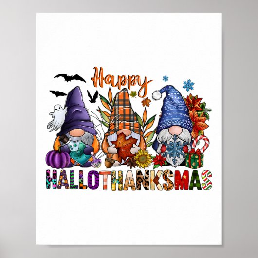 Hallothanksmas Gnomes Halloween Thanksgiving Merry Poster (Voorkant)