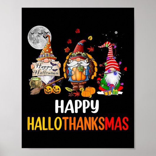 Hallothanksmas Gnomes Halloween Thanksgiving Merry Poster (Voorkant)